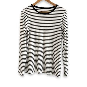 Lands’ End Tall 100% Cotton Tee Long Sleeve Striped MT T-Shirt Black Cream